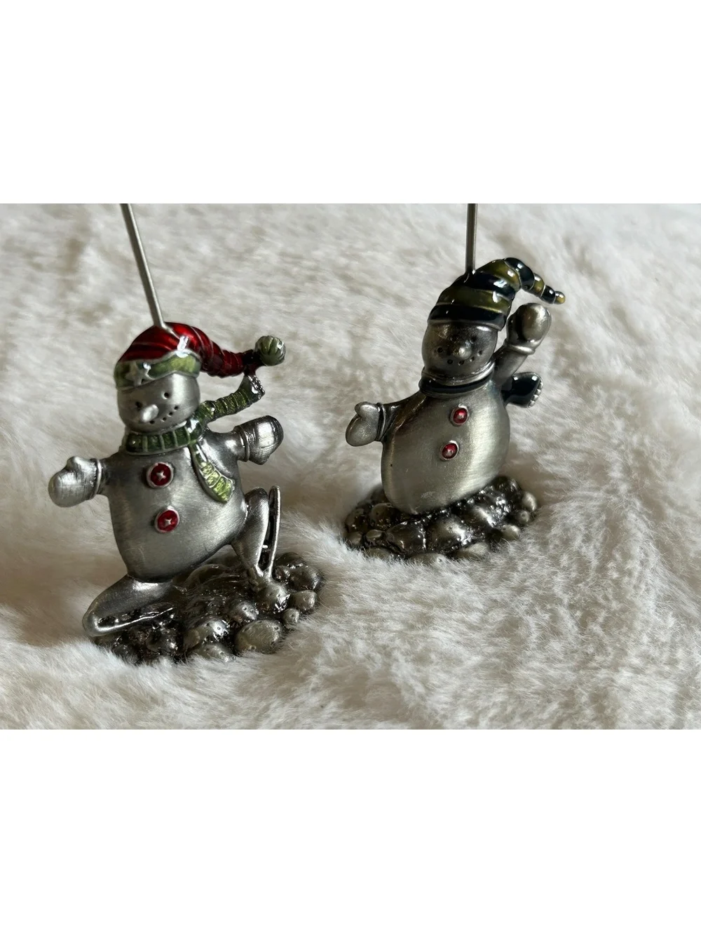 Set of 2 Vintage Metal Snowman Photo or Card Holders Christmas Decor
